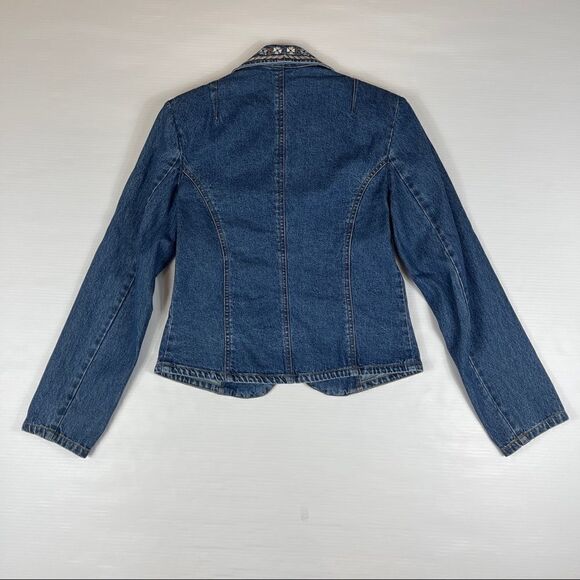 Vintage Signature Gordon & James Blue Denim Blazer Embroidered Lapels Women's M - Picture 5 of 9